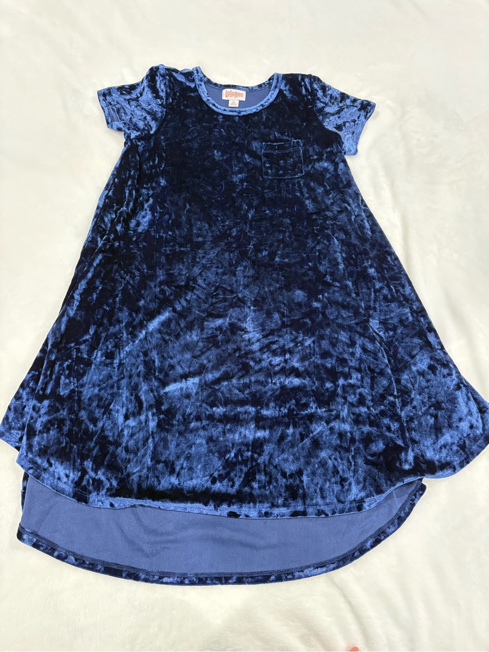 LuLaRoe Navy Blue Velvet Short-Sleeve Girls' Dress